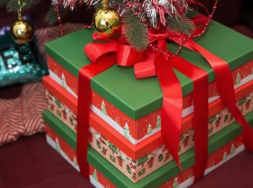 Soul & Lane - Large Christmas Gift Boxes with Lids, Set of 3, Red and Green - Image 2