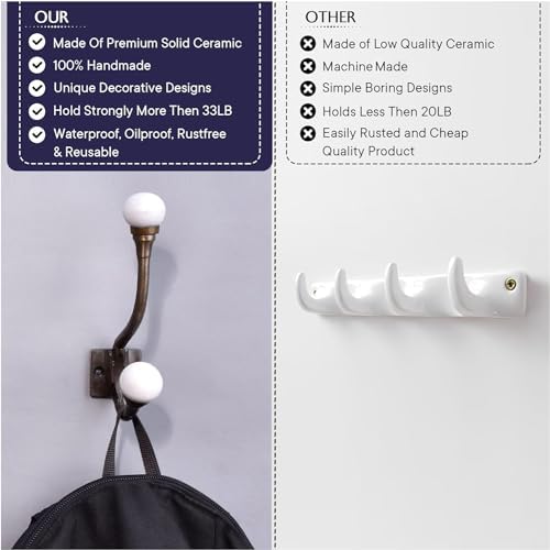 Indian Shelf 6 Piece White Double Wall Hooks for Bags Coats & Towel - Image 4