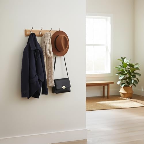 Coat Hooks Wall-Mounted | Bamboo Coat Rack with 4 Triple Zinc Alloy Hooks to Hang Hats, Jackets, Bags, Keys, Towels & More (4 Double Hook Deluxe, Pack of 1) - Image 7