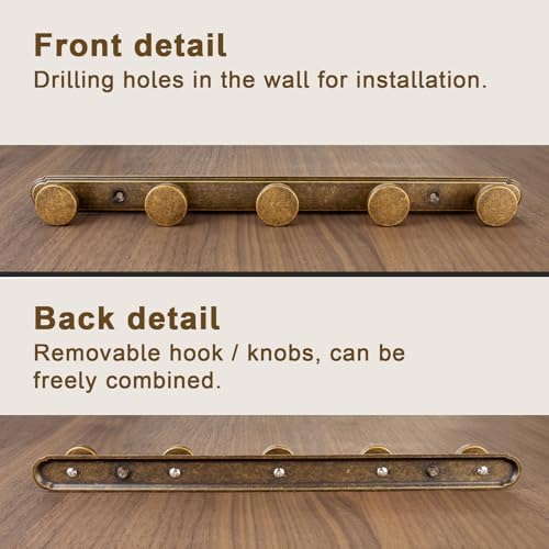 Goo-Ki 1 Pack Antique Brass Coat Rack Wall Mount Heavy Duty, Vintage Brass Towel Rack Zinc Alloy Coat Hooks Wall Mounted for Bag Hat Clothes Scarf - Image 3