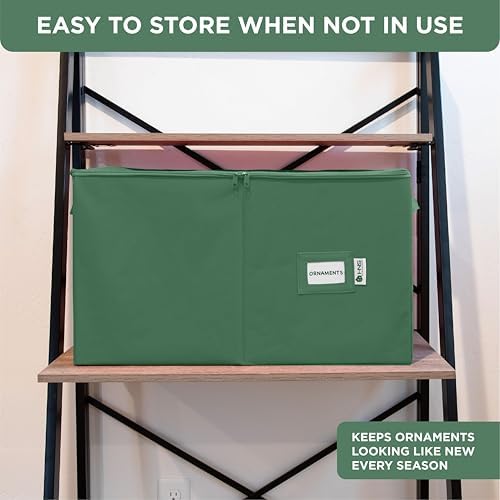 Christmas Ornament Storage Container with Dividers - Box Stores Up to 96 Ornaments, Zippered, Convenient, Adjustable, Large Organizer Bin to Protect Holiday Décor, Fits Most Standard Size, Green - Image 6