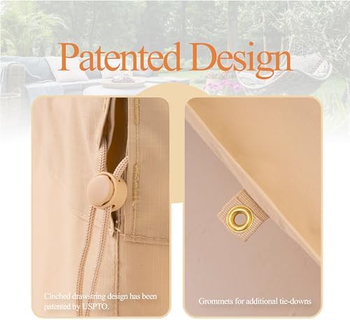 WJ-X3 XL Round Patio Furniture Cover Waterproof, 110" D x 31" H, Beige - Image 6