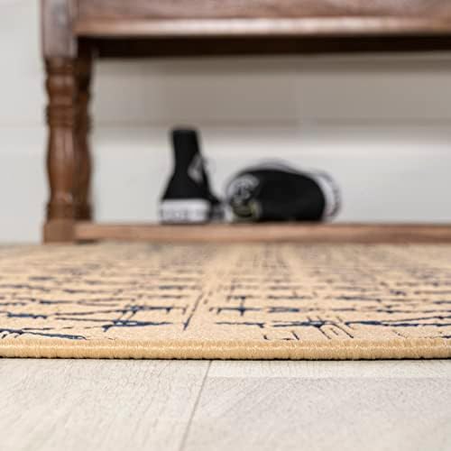 Eyely Moroccan Textured Weave Round Rug 6 Ft Beige/Navy, Indoor Outdoor Rug - Image 7