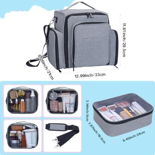 Large Makeup Bag Organizer with 3 Inner Removable Pouches,Grey - Image 2