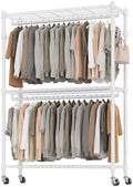 BATHWA Clothes Racks for Hanging Clothes, 25 mm tube Heavy Duty 47.3" W x 17.7" D x 80.7" H Large Wardrobe Rack with Shelves & Wheels Rolling Metal Commercial Multifuctional, White by BATHWA