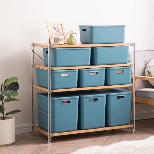 Plastic Storage Bins with lids,Storage Baskets,Container with handle,Storage Organizer Bins for Shelves,Office,Bedrooms,Closets, Cabinets(Blue, 4XL) - Image 7