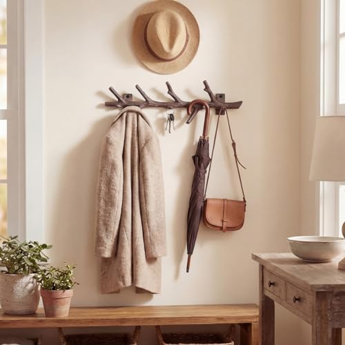 12" Cast Iron Tree Branch Vertical Coat Hat Rack Wall Mount Heavy Duty Decorative Coat Hook Rustic Hanger for Coats Bags Hats Key Entryway Bedroom Hallway Bathroom Storage (Rust Color,2 Pcs) - Image 6