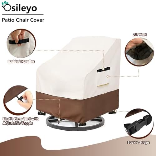 Patio Chair Covers 2 Pack,Swivel Lounge Chair Cover,Waterproof Heavy Duty Patio Furniture Covers for Outdoor Swivel Lounge Chair(30 W x 34 D x 38.5 H inches) Beige & Brown - Image 3