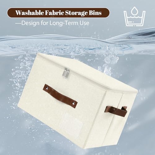 ANMINY Storage Box Fabric Bins with Zipper Lid, 15"x10"x10" Beige 3PCS - Image 3