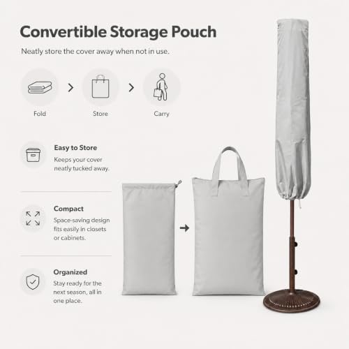 Treasure Garden X-Large Umbrella Cover, 300D Polyester Patio Umbrella Cover, Water Resistant, UPF50+ UV Protection, Drawstring Tie, Convertible Storage Pouch, Gray, Fits 8x10, 8x11 & 13 ft - Image 7