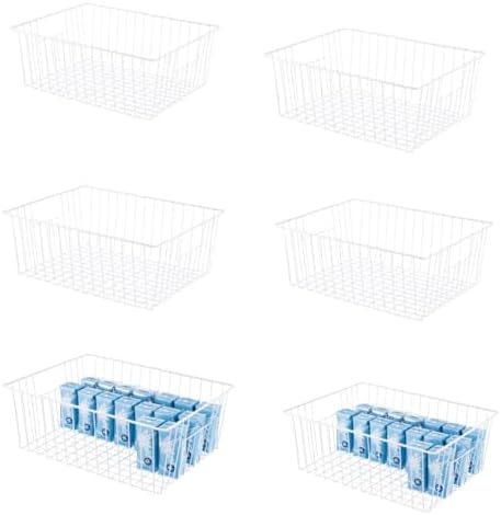 Upright Freezer Organizer Bins， Freezer Baskets for 16, 17, 21 cu.ft Standup Freezer, Wire Storage Baskets with Built-in Handles for Frozen Foods, Snacks, Vegetables, Fruits and More, Set of 6 , White by lonpute