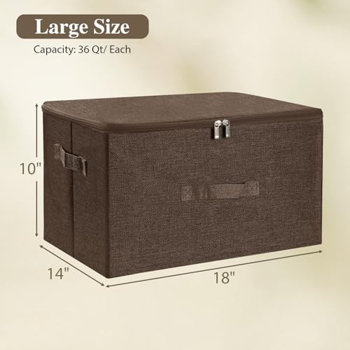 ANMINY Fabric Storage Bins with Zipper Lids, 18"x14"x10", Coffee, 2 PCS - Image 6