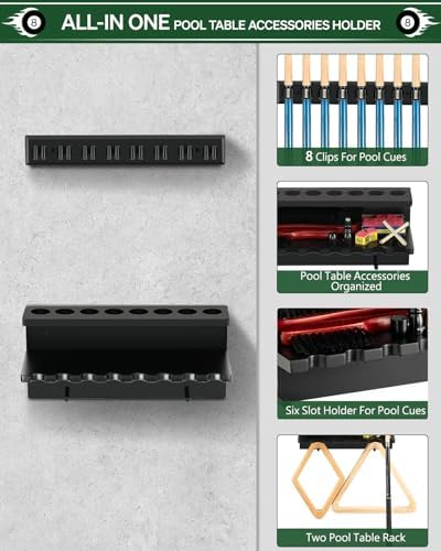 EXTCCT Wall Mount Pool Stick Holder - Billiards Pool Cue Rack, 8-Cue Black - Image 4