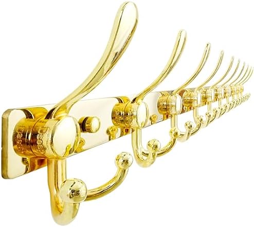 Dseap Coat Rack Wall Mount 37 Inch, Heavy Duty 12-Gauge Base vs Flimsy 1mm, Double-Thick Solid Anti-Snap Hooks, 16” Stud-Mount, Stainless Steel 10-Hook Hanger for Closet Entryway, Gold by Dseap
