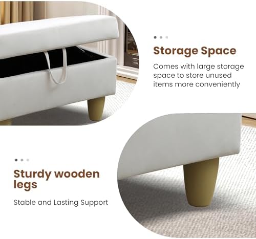 28.5'' Ottoman with Storage, Flannel Ottoman Foot Rest for Living Room Upholstered Footstool, Perfect Storage Ottoman Bench Bag Floor Chair for Bedroom or Entryway, White - Image 5