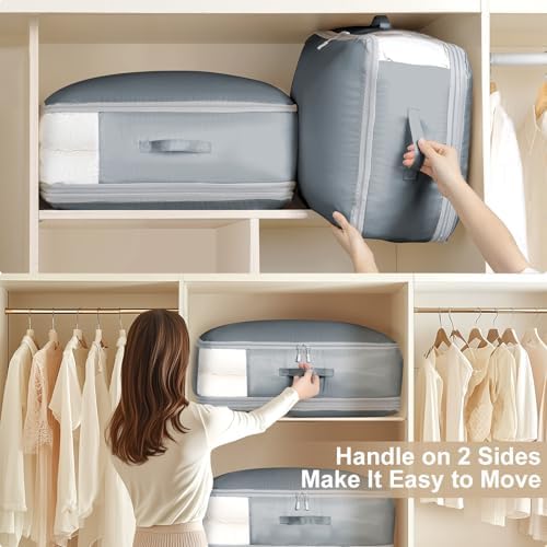Comforter Storage Bag - Large Capacity Blanket Storage Bags 3-Layer Ultra Space Saving Self Compression Organizer, Washable Compression Bags for Storage Comforter Blanket, 4-Pack, Grey - Image 5