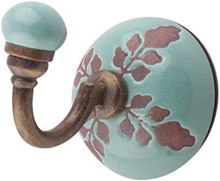 Indian Shelf 3 Piece Ceramic Leaf Round Wall Hooks for Towel, Bags & Coats by IndianShelf