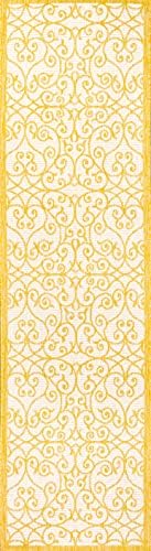 Eyely Filigree Weave Runner Rug 2X10 Cream/Yellow, Indoor Outdoor Rug - Image 3