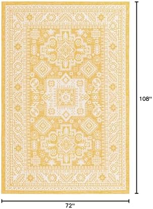 Rugs.com - Outdoor Aztec Rug – 6' 1 x 9' Yellow Indoor/Outdoor Rug – Weather-Resistant Flatweave for Patios, Decks, and Porches - Image 2