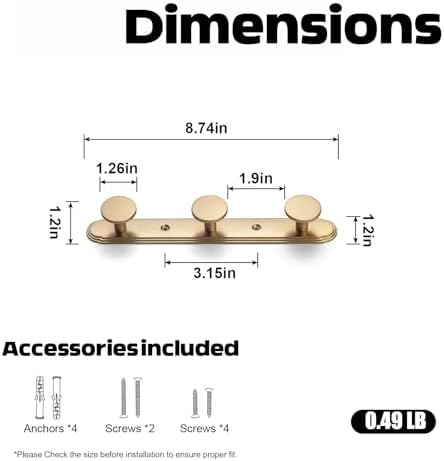Goo-Ki Champagne Bronze Coat Rack Wall Mount with Orbit Rim Backplate, Heavy Duty Zinc Coat Hooks Wall Mounted, Modern Soft Gold Hat Hanger and Towel Rack for Entryway, Mudroom, and Bathroom(3 Hooks) - Image 2