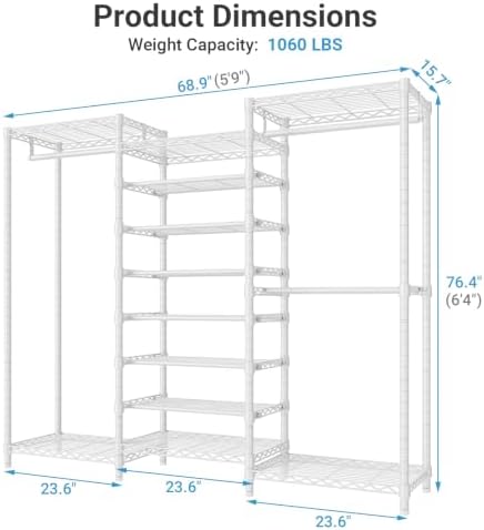 VIPEK S3 Freestanding Clothes Rack with 8-Tier Shoe Shelves, White - Image 6