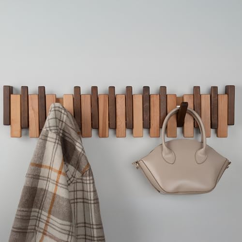 Beech Piano Key Coat Rack with 12 Flip Hooks - Image 3
