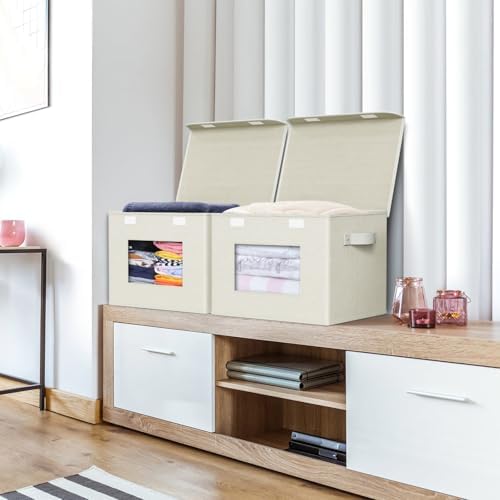 Univivi Fabric Storage Bins with Lids for Clothes 4 Pack, Beige Linen - Image 5