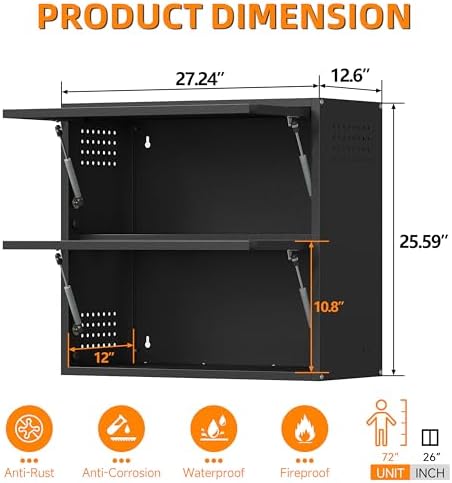 Garage Wall Cabinet, 25.6" H Metal Wall Cabinet with 2 Up-Flip Door - Image 3