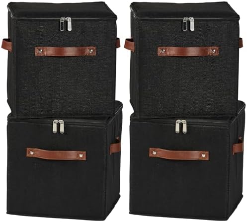 4PCS Storage Cubes with Lids Cotton Linen Fabric Bins Boxes by VinneGenzz