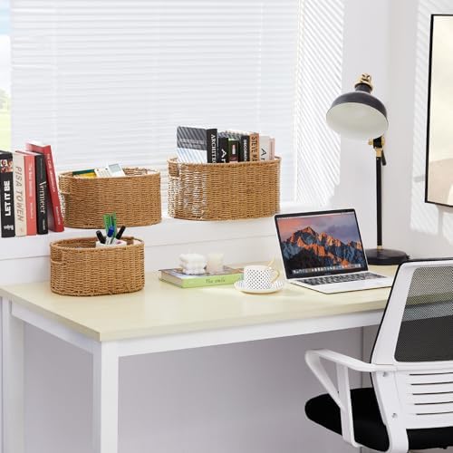 Vagusicc Wicker Storage Basket, Set of 3 Hand-woven Storage Baskets for Organizing, Round Large Wicker Baskets for Storage Decor, Pantry Storage Cubes Organization Baskets for Shelves, Natural - Image 5
