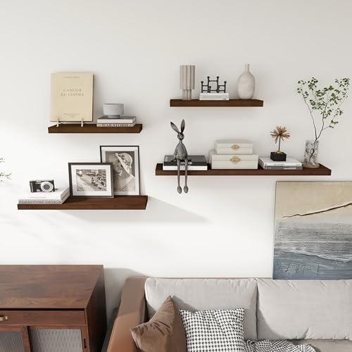 Axeman Floating Shelves, 8 Inch Deep Modern Solid Wood Wall Shelves for Storage, Wall Mounted Display Shelving with Invisible Heavy-Duty Metal Bracket, 48" W x 8" D x 1.6" H, Walnut - Image 2