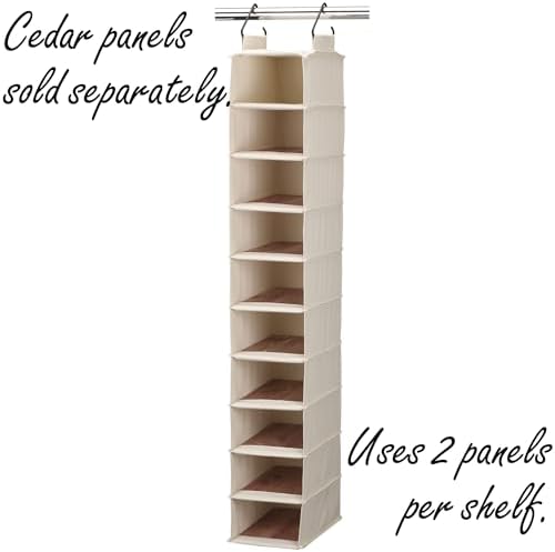 Household Essentials Hanging Shoe Organizer, 10 Pocket Wide Cubbies with Cedarline Pockets, Heavy-Duty Cotton Canvas, Removable and Industrial Hooks, Natural,(Pack of 6) - Image 5