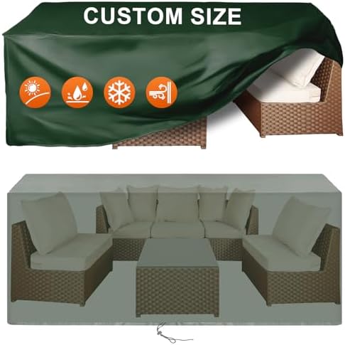 Patio Furniture Cover Rectangle 60"(L) x 36"(W) x 36"(H), Custom Heavy Duty 420D Waterproof Outdoor Cover with Drawstring & Buckles for Table Chair Garden, Green by Cisvio