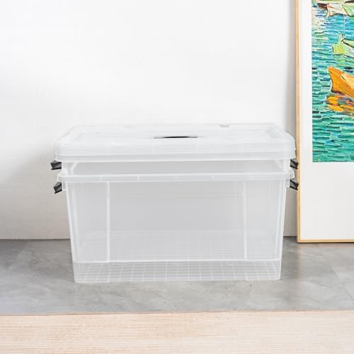 Cetomo Lidded Storage Bin with Handle, Storage Bins with Lid, Organizing Container with Secure Latching Buckles, Stackable and Nestable, Plastic, 72 Quart-4 Pack, Clear - Image 7