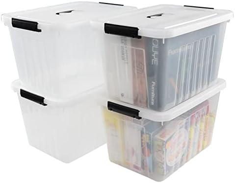 4-Pack 25 Quart Storage Boxes, Plastic Storage Latch Bin by Uumitty