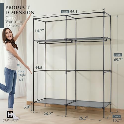 Fencer Wire Heavy Duty Modern Rectangular Garment Rack W/ Fabric Cover, 55-Inch Wide, 4 Shelves - Image 2