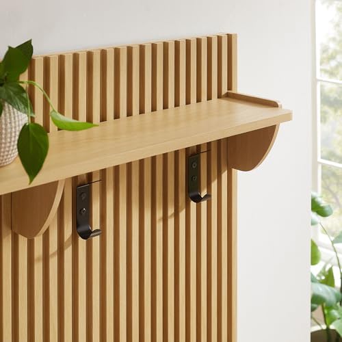 Modway Render Modern Fluted Wood Coat Rack Panel in Light Oak with Shelf and Hooks – Wall-Mounted Entryway Organizer for Hallway, Mudroom, or Foyer - Image 5