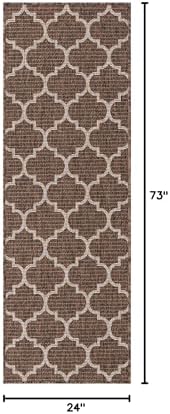 Unique Loom Outdoor Trellis Collection Area Rug (2' x 6' 1" Runner, Brown/ Ivory) - Image 2