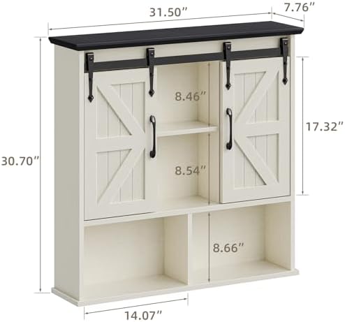 Vabches Bathroom Wall Cabinet, Farmhouse Medicine Cabinet, White and Black - Image 2