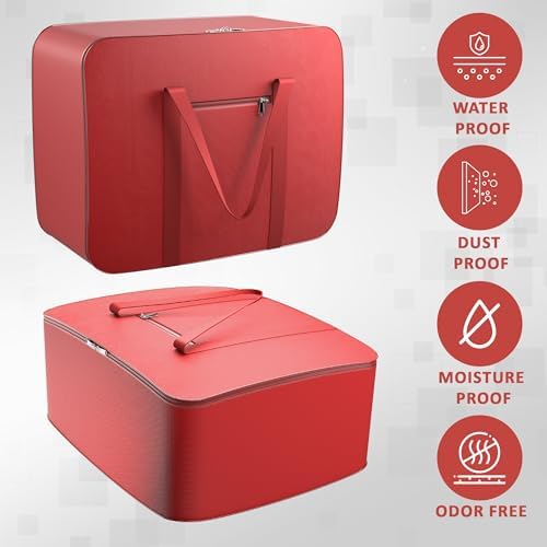 Kuber Industries Pack of 6 Storage Bag | Clothes Storage Bag | Rexine Underbed Storage Bag | Wardrobe Organizer for Blanket-Comforters | Foldable Attachi Bag with Handle | Large | Red - Image 6