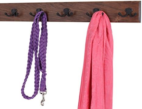Solid Cherry Wall Mounted Coat Rack - Oil Rubbed Bronze Double Style Coat Hooks - Made in the USA (Mahogany, 25.5" x 3.5" with 5 Hooks) - Image 2