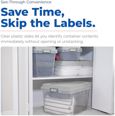 Hefty 32 Qt Hi-Rise Storage Bin with Lid, Stackable Plastic Storage Container, Organizer for Home, Garage & Closet, 6 Pack, Gray - Image 4