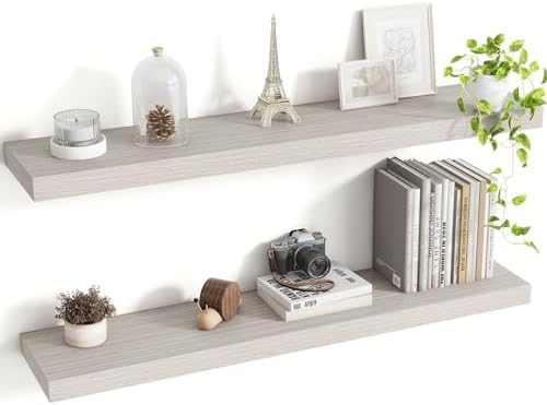Acovy 36 Inch Floating Shelves, 8 Inch Deep Floating Shelves for Wall, Hanging Shelf with Invisible Brackets, Deep Shelves for Bathroom, Bedroom, Living Room, Grey, Set of 2 by Acovy