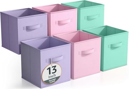 Sorbus 6-Pack Fabric Storage Cubes (13 Inch, Pastel Pink Purple Teal) by Sorbus