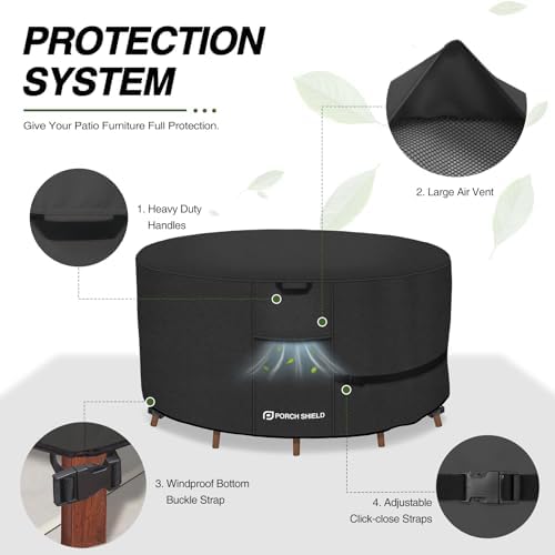Porch Shield Waterproof 600D Round Patio Table Cover 96 inch, Black - Image 4