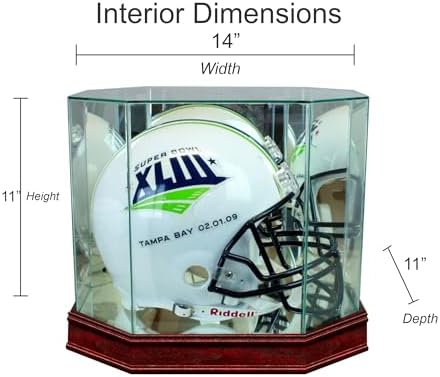 Real Glass Octagon Football Helmet Display Case with 1 1/2" Sport Moulding | Choose Your Moulding and Glass Protection | Full Size Helmet Case - Image 2