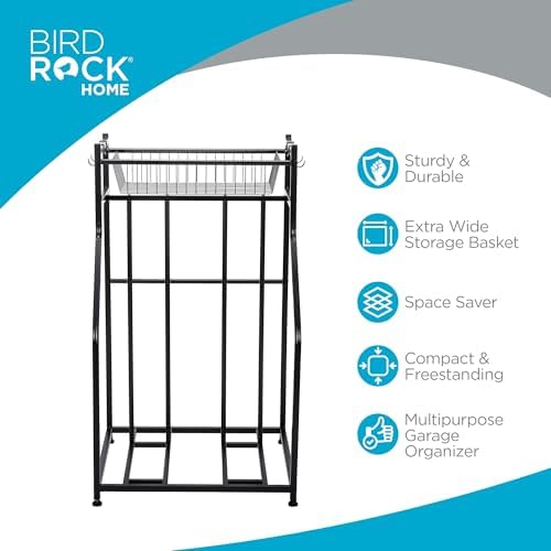 BIRDROCK HOME Bike Rack Garage Storage Floor Stand - Freestanding Organizer for Outdoor Yard - Upright Wall Mount for Scooters, Rakes, Motorcycles, Hoverboards, Gloves - Holds 2 Bicycle - Black - Image 3