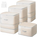 Comforter Storage Bag -130L Large Capacity Blanket Storage Bags 3-Layer Ultra Space Saving Self Compression Organizer, Washable Compression Bags for Storage Comforter Blanket, 4-Pack, Beige by EasortmPackingCubes