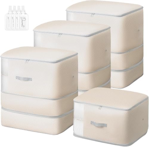 Comforter Storage Bag -130L Large Capacity Blanket Storage Bags 3-Layer Ultra Space Saving Self Compression Organizer, Washable Compression Bags for Storage Comforter Blanket, 4-Pack, Beige by EasortmPackingCubes