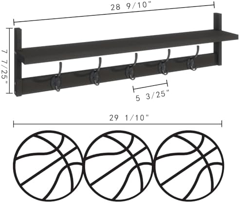 BAMEOS Wall-Mounted Shelf with Hooks - 28.9 Inch Entryway Hanging Shelf with 5 Dual Hooks for Bathroom, Living Room, Bedroom (Black) - Image 5